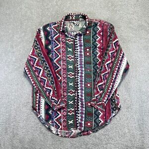 VINTAGE Crossword Western Shirt Womens Large Aztec Button Down Multicolor Cotton